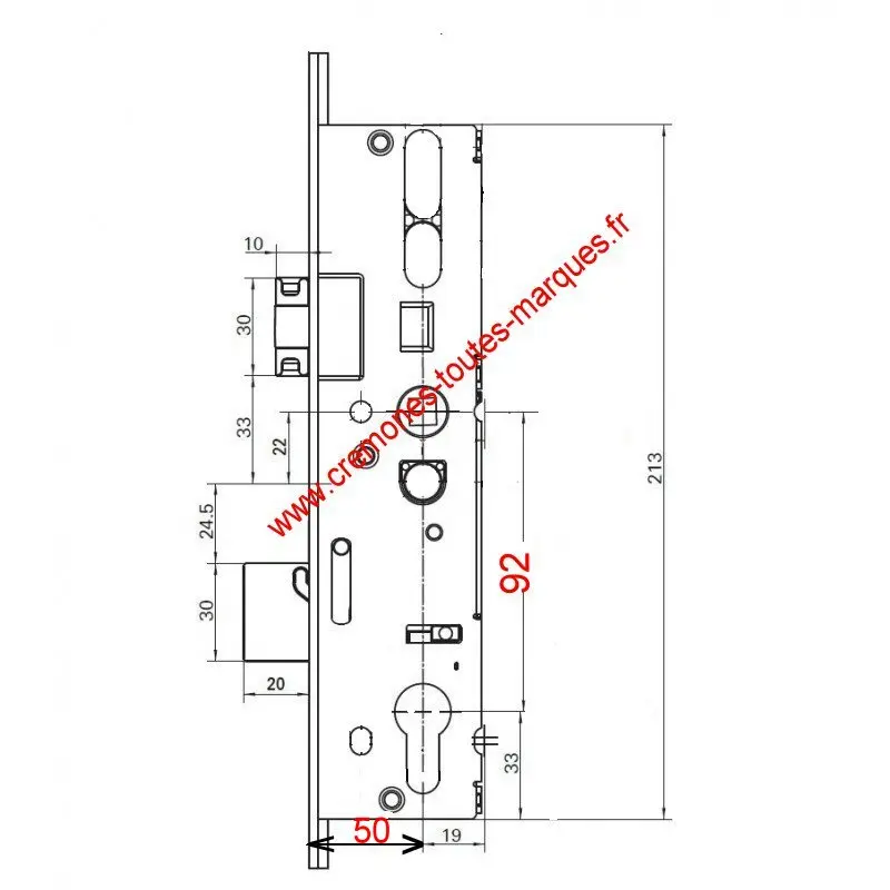 Serrure ROTO 4 galets axe 50 mm